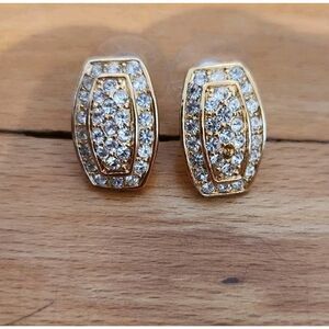 Vintage Roman Gold Colored And Crystal Post Earrings Wedding Prom Formal